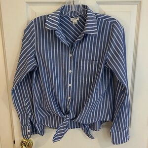 J Crew Tie-Front Blue and White Striped Shirt XS